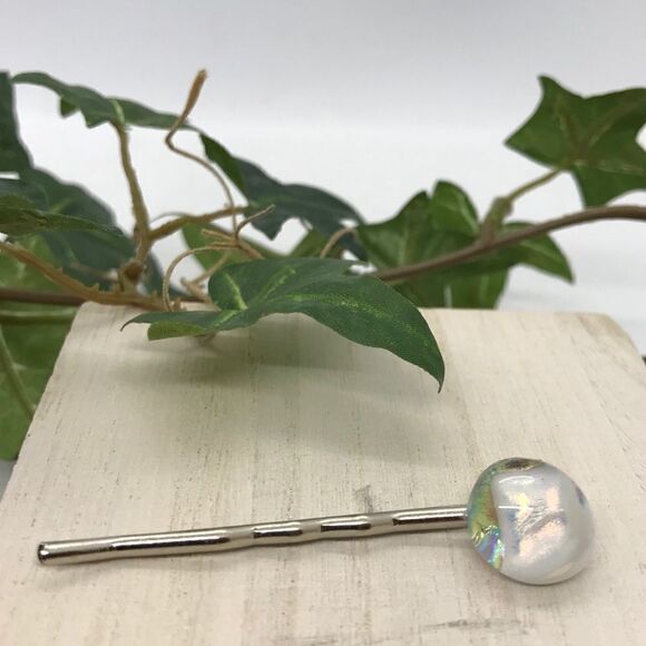 Bobby Pin Diachronic Glass Bobby Pin Hair Accessory White Crystal NWT Handmade - Picture 1 of 15